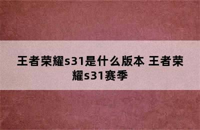 王者荣耀s31是什么版本 王者荣耀s31赛季